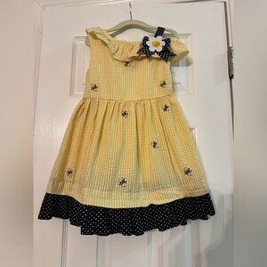 Rare Editions Yellow Dress with Black Polka Dot Trim